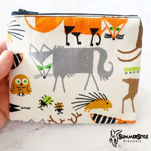 Woodland Friends Zipper Pouch, Small Travel Bag, Zipper Coin Pouch, Toiletries Pouch, SummerStyle Bracelets